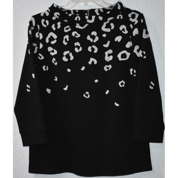 Talbots Sweaters - Talbots Small Sweater Abstract Soft Stretch Back Zip Comfy Black White 3/4 Slv